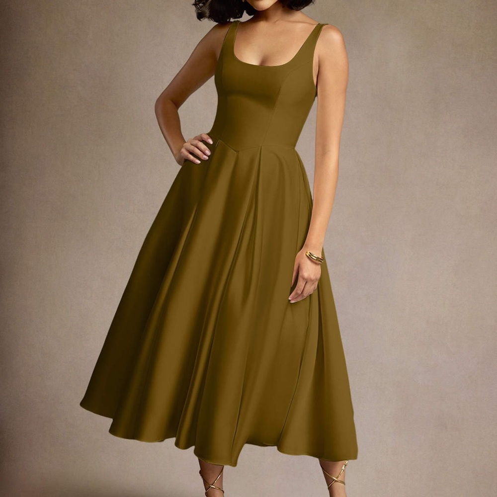Moss Green Pleated Midi Dress